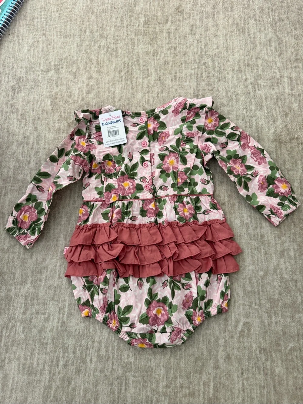 Ruffle Butts Pink Floral Long-Sleeve Bubble Romper